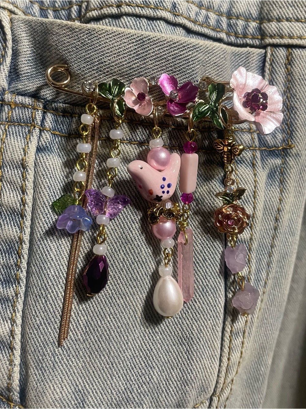 Hand Crafted Pink and Purple Floral Charm Brooch